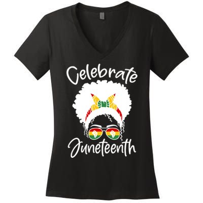 Celebrate Juneteenth Afro Bandana Traditional Colors Women's V-Neck T-Shirt