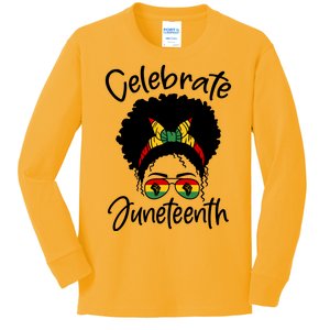 Celebrate Juneteenth Afro Bandana Traditional Colors Kids Long Sleeve Shirt