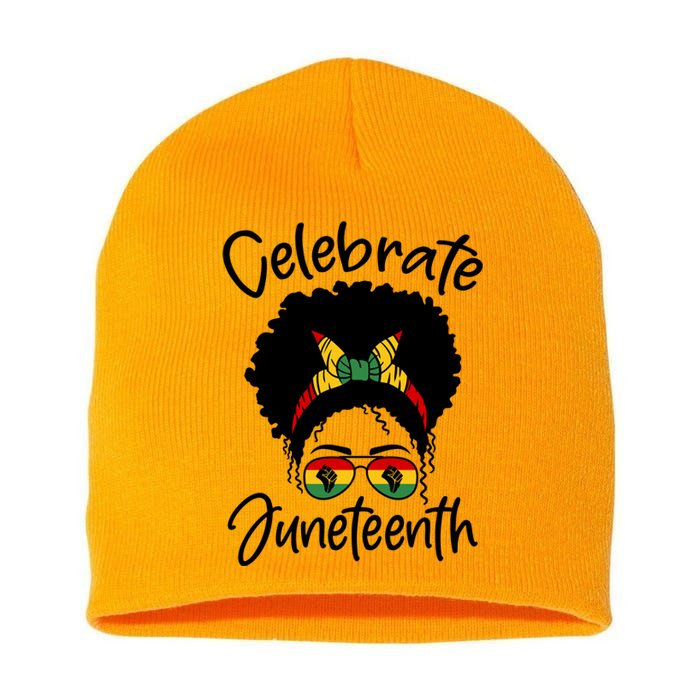 Celebrate Juneteenth Afro Bandana Traditional Colors Short Acrylic Beanie