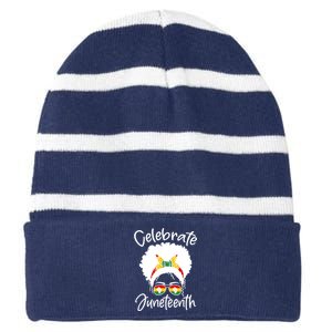 Celebrate Juneteenth Afro Bandana Traditional Colors Striped Beanie with Solid Band