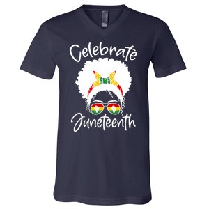 Celebrate Juneteenth Afro Bandana Traditional Colors V-Neck T-Shirt