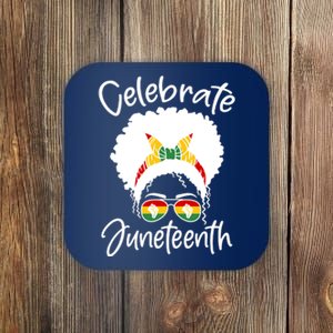 Celebrate Juneteenth Afro Bandana Traditional Colors Coaster