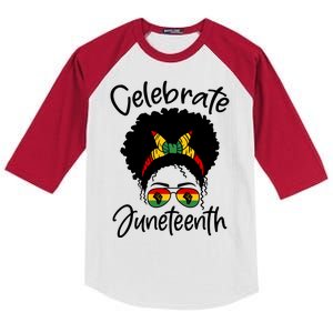 Celebrate Juneteenth Afro Bandana Traditional Colors Kids Colorblock Raglan Jersey