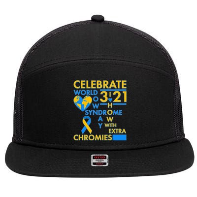 Celebrate World Down Syndrome Day I Love Homies With Extra Chromies 7 Panel Mesh Trucker Snapback Hat