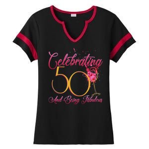 Celebrating 50 And Being Fabulous Ladies Halftime Notch Neck Tee