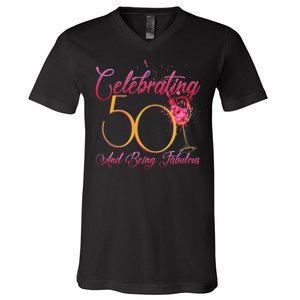 Celebrating 50 And Being Fabulous V-Neck T-Shirt