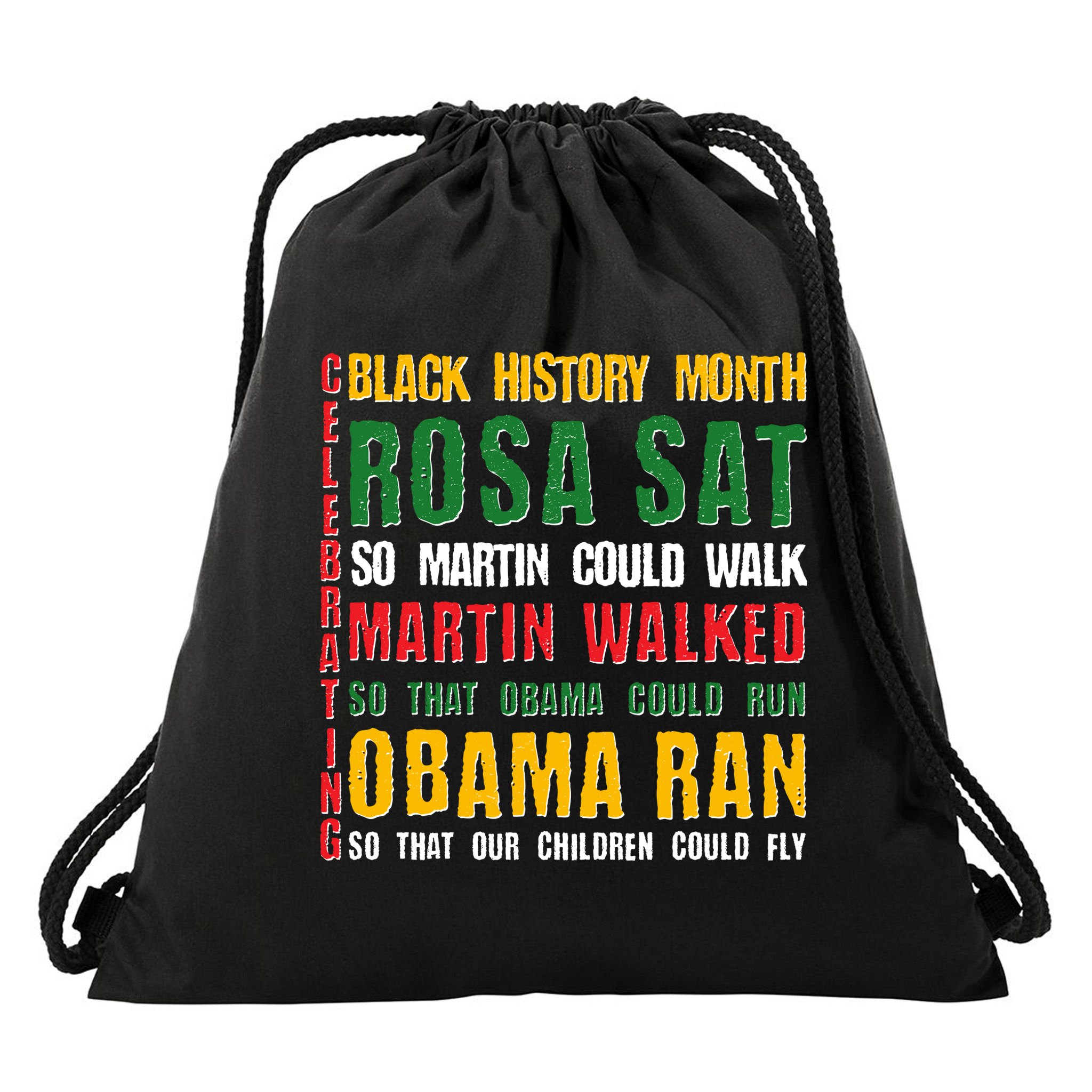Celebrating Black History Month Rosa Martin Obama Drawstring Bag