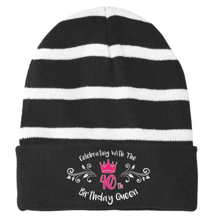 Celebrating With The 40th Birthday Queen Striped Beanie with Solid Band