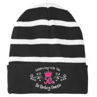 Celebrating With The 50th Birthday Queen Striped Beanie with Solid Band