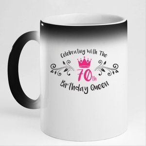 Celebrating With The 70th Birthday Queen 11oz Black Color Changing Mug