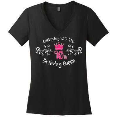 Celebrating With The 90th Birthday Queen Women's V-Neck T-Shirt