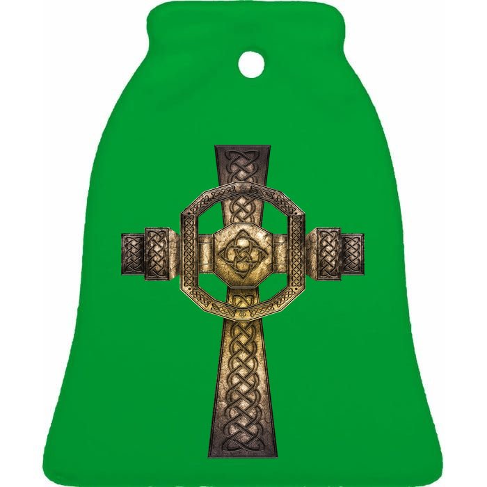 Celtic Irish Cross Ceramic Bell Ornament