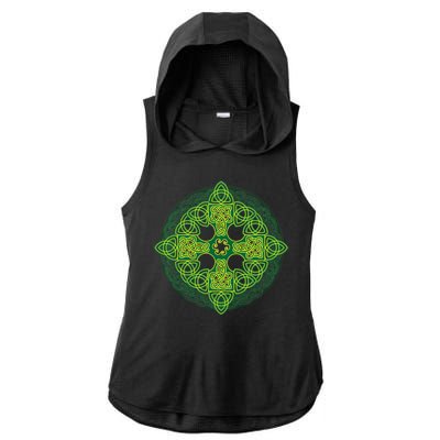 Celtic Knot Cross St. Patrick's Day Ladies PosiCharge Tri-Blend Wicking Draft Hoodie Tank