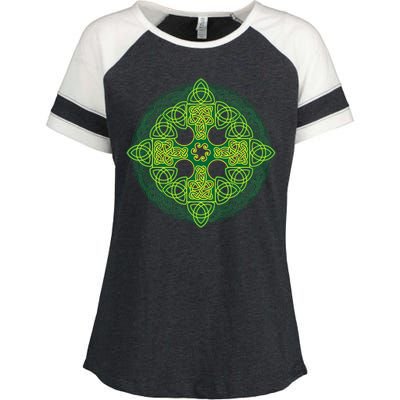 Celtic Knot Cross St. Patrick's Day Enza Ladies Jersey Colorblock Tee