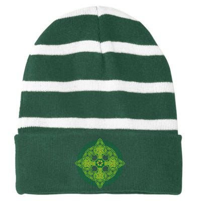 Celtic Knot Cross St. Patrick's Day Striped Beanie with Solid Band