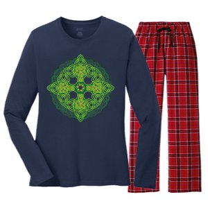 Celtic Knot Cross St. Patrick's Day Women's Long Sleeve Flannel Pajama Set 