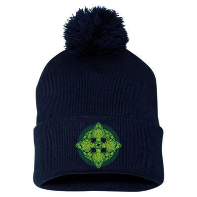 Celtic Knot Cross St. Patrick's Day Pom Pom 12in Knit Beanie