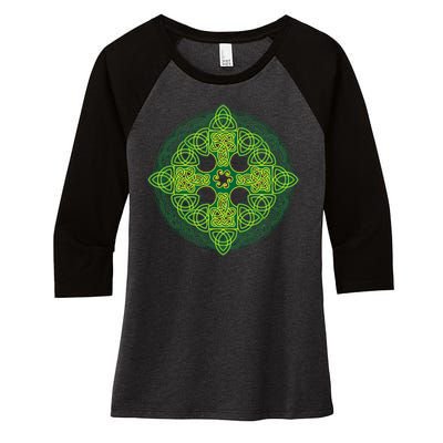 Celtic Knot Cross St. Patrick's Day Women's Tri-Blend 3/4-Sleeve Raglan Shirt