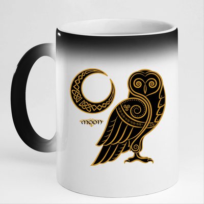 Celtic Knot Moon Owl 11oz Black Color Changing Mug