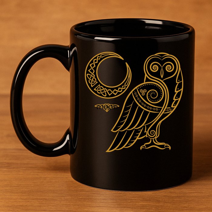 Celtic Knot Moon Owl 11oz C Handle Ceramic Mug