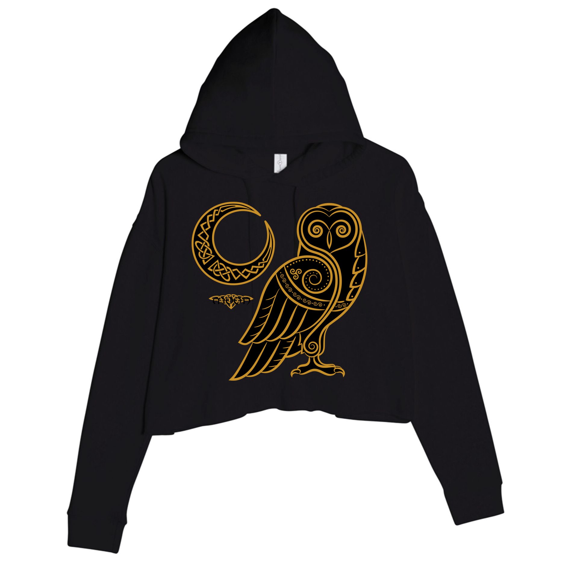 Celtic Knot Moon Owl Crop Fleece Hoodie