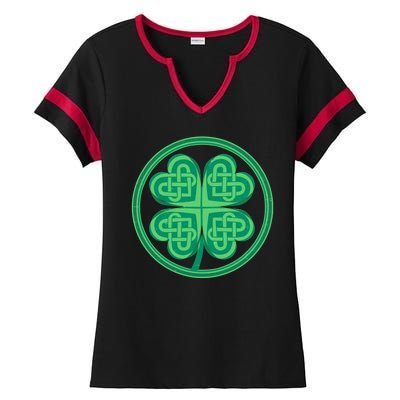 Celtic Pattern Shamrock Clover St Patrick's Day Ladies Halftime Notch Neck Tee