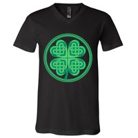 Celtic Pattern Shamrock Clover St Patrick's Day V-Neck T-Shirt