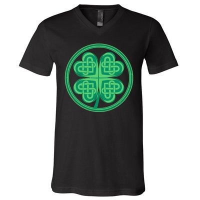 Celtic Pattern Shamrock Clover St Patrick's Day V-Neck T-Shirt