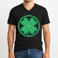 Celtic Pattern Shamrock Clover St Patrick's Day V-Neck T-Shirt