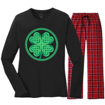 Celtic Pattern Shamrock Clover St Patrick's Day Women's Long Sleeve Flannel Pajama Set 