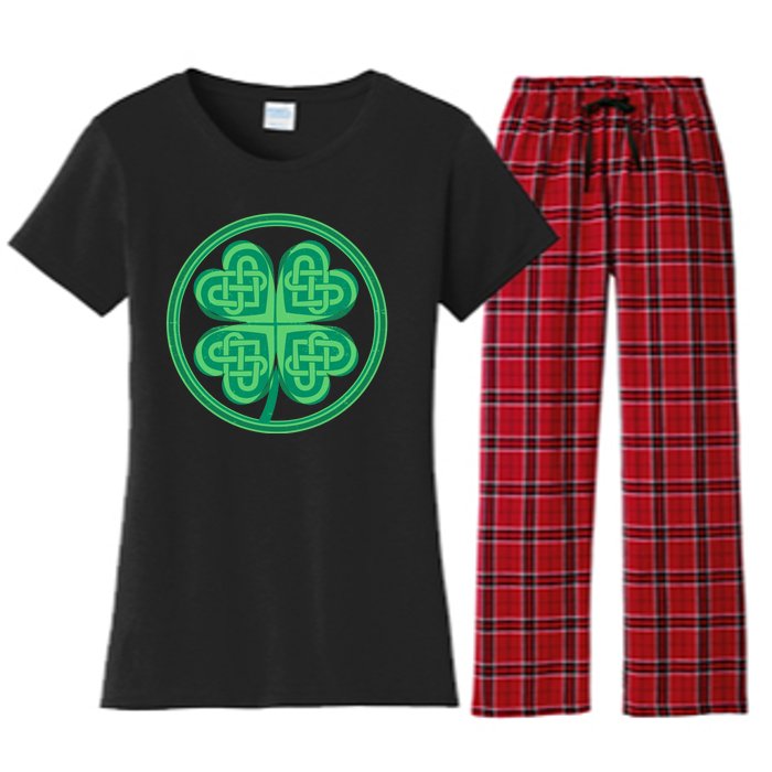 Celtic Pattern Shamrock Clover St Patrick's Day Women's Flannel Pajama Set