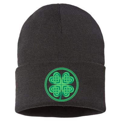 Celtic Pattern Shamrock Clover St Patrick's Day Sustainable Knit Beanie