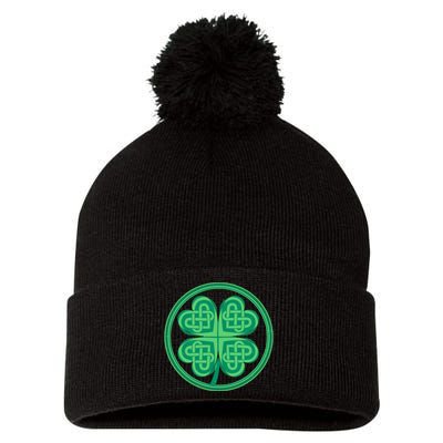 Celtic Pattern Shamrock Clover St Patrick's Day Pom Pom 12in Knit Beanie