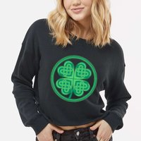 Celtic Pattern Shamrock Clover St Patrick's Day Cropped Pullover Crew