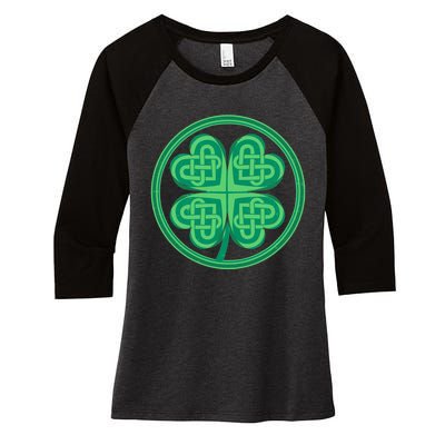 Celtic Pattern Shamrock Clover St Patrick's Day Women's Tri-Blend 3/4-Sleeve Raglan Shirt