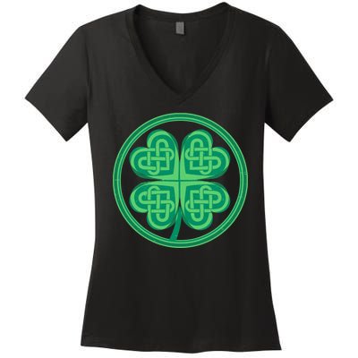 Celtic Pattern Shamrock Clover St Patrick's Day Women's V-Neck T-Shirt