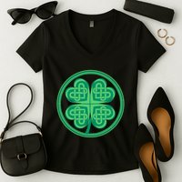 Celtic Pattern Shamrock Clover St Patrick's Day Women's V-Neck T-Shirt