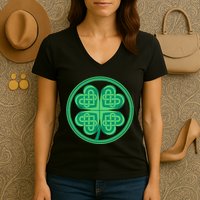 Celtic Pattern Shamrock Clover St Patrick's Day Women's V-Neck T-Shirt