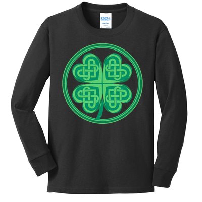 Celtic Pattern Shamrock Clover St Patrick's Day Kids Long Sleeve Shirt