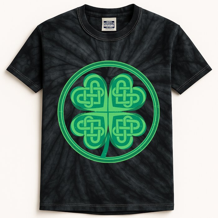 Celtic Pattern Shamrock Clover St Patrick's Day Kids Tie-Dye T-Shirt