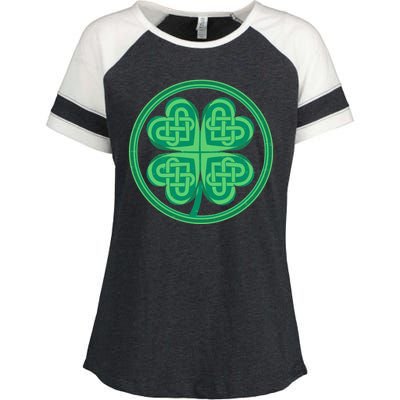 Celtic Pattern Shamrock Clover St Patrick's Day Enza Ladies Jersey Colorblock Tee