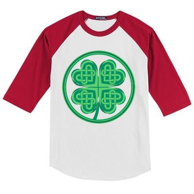 Celtic Pattern Shamrock Clover St Patrick's Day Kids Colorblock Raglan Jersey