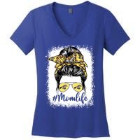 Cute Equestrian Mom Life Messy Bun Game Day Mother's Day Great Gift Women's V-Neck T-Shirt