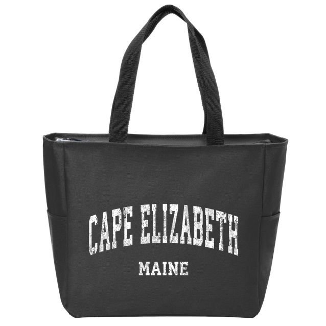 Cape Elizabeth Maine Me Vintage Varsity Sports Design Zip Tote Bag
