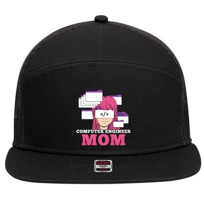 Computer Engineer Mom Coder Coding Programmer Programming Gift 7 Panel Mesh Trucker Snapback Hat