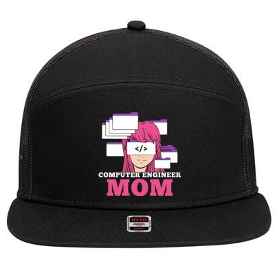 Computer Engineer Mom Coder Coding Programmer Programming Gift 7 Panel Mesh Trucker Snapback Hat