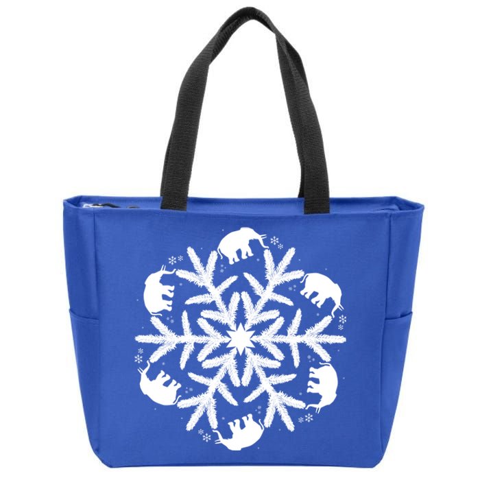 Christmas Elephant Meaningful Gift Winter Snowflake Cute Gift Zip Tote Bag