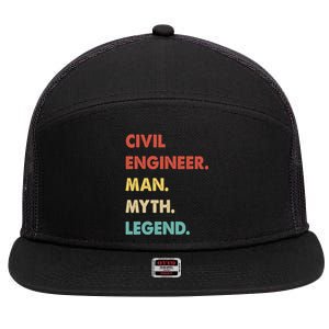 Civil Engineer Man Myth Legend 7 Panel Mesh Trucker Snapback Hat