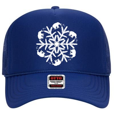 Christmas Elephant Meaningful Gift Winter Snowflake Gift High Crown Mesh Back Trucker Hat