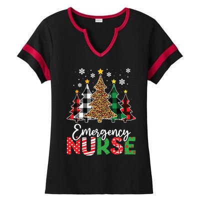 Christmas Er Nursing Women Xmas Tree Emergency Nurse Ladies Halftime Notch Neck Tee